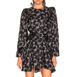 New Isabel Marant Reone 100% Silk Floral Mini Dress Blk 40, 8 $1110